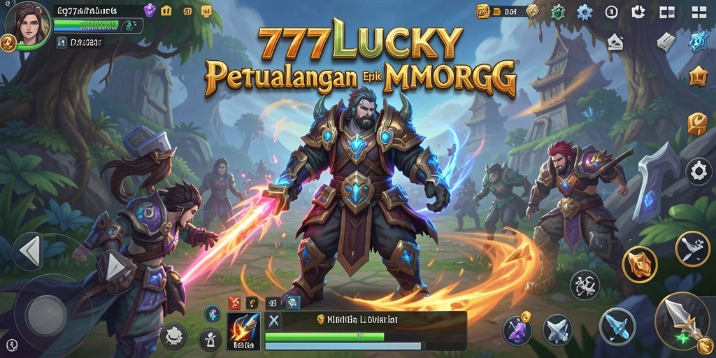 Screenshot menampilkan aksi pertempuran seru di dunia MMORPG 777LUCKY.