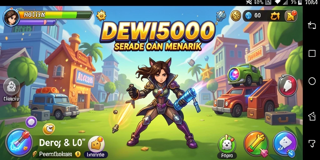 Screenshot utama DEWI5000 menampilkan gameplay yang mendebarkan dan penuh warna.
