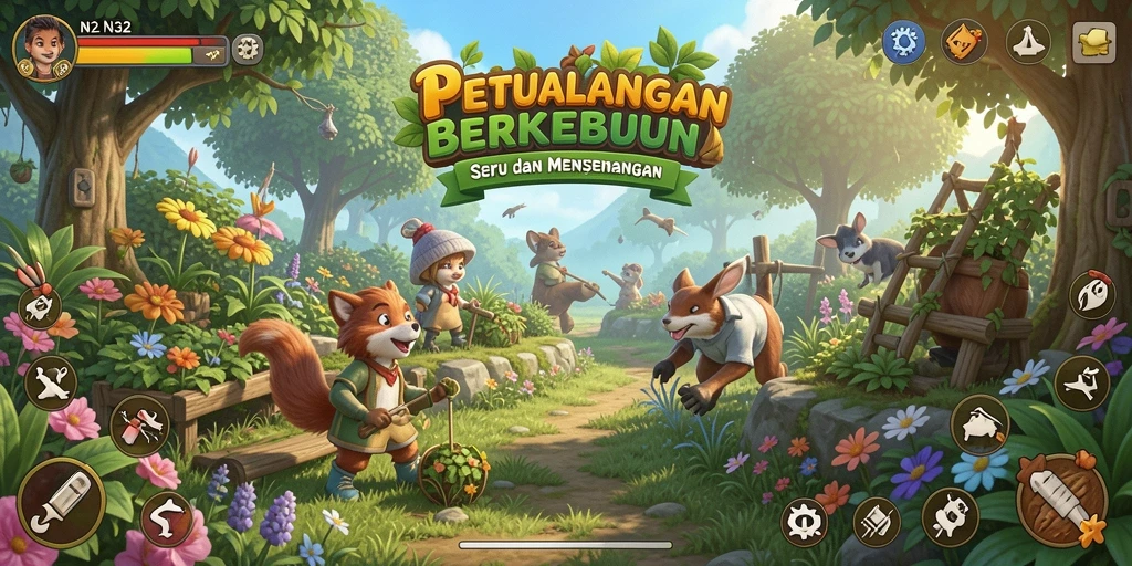 Tampilan gameplay <strong>N32</strong> yang menyenangkan saat berkebun dan mengelola ladang.