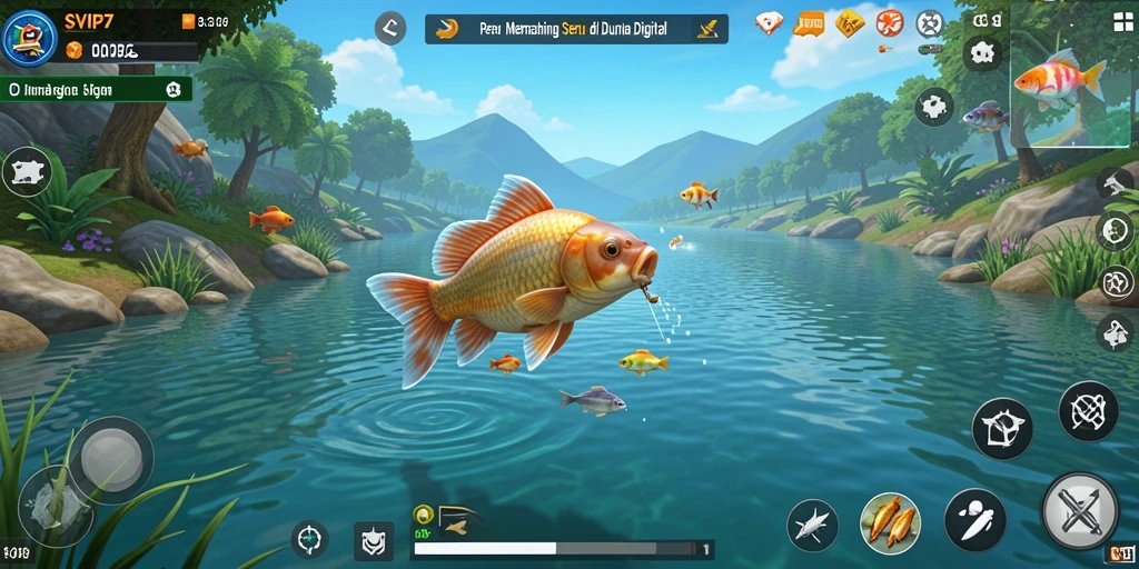 Tampilan gameplay SVIP7 dengan aktivitas memancing yang seru.