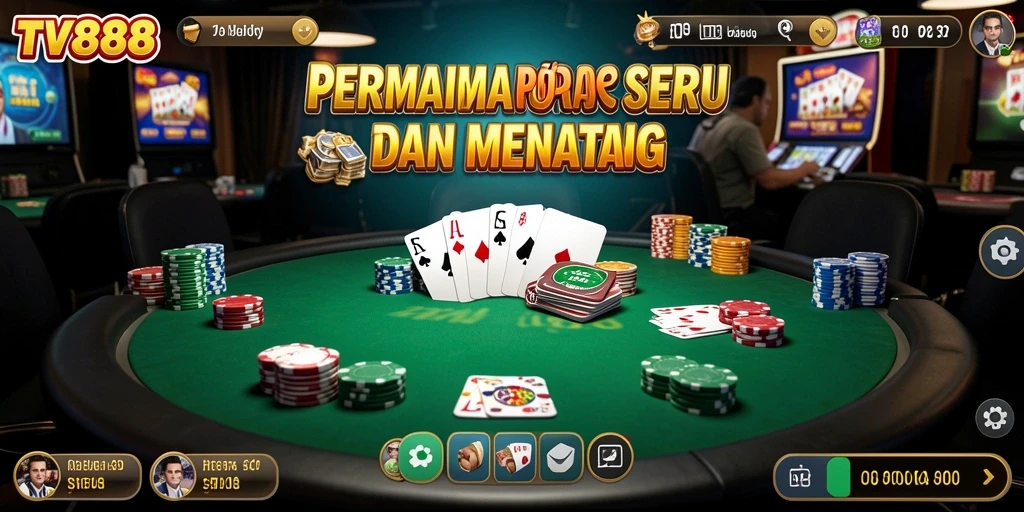 Tampilan gameplay Poker seru di aplikasi TV888.