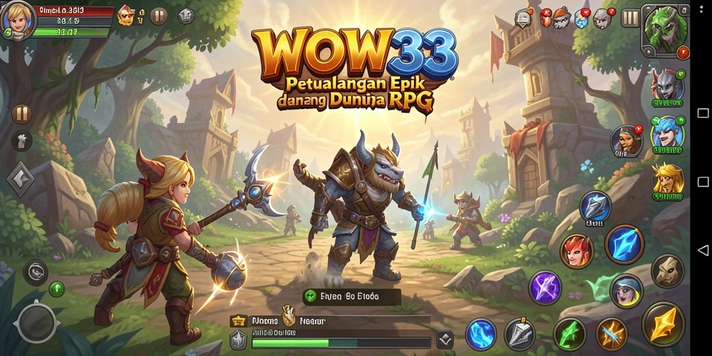 Screenshot gameplay WOW33 menampilkan aksi seru dalam pertempuran RPG.